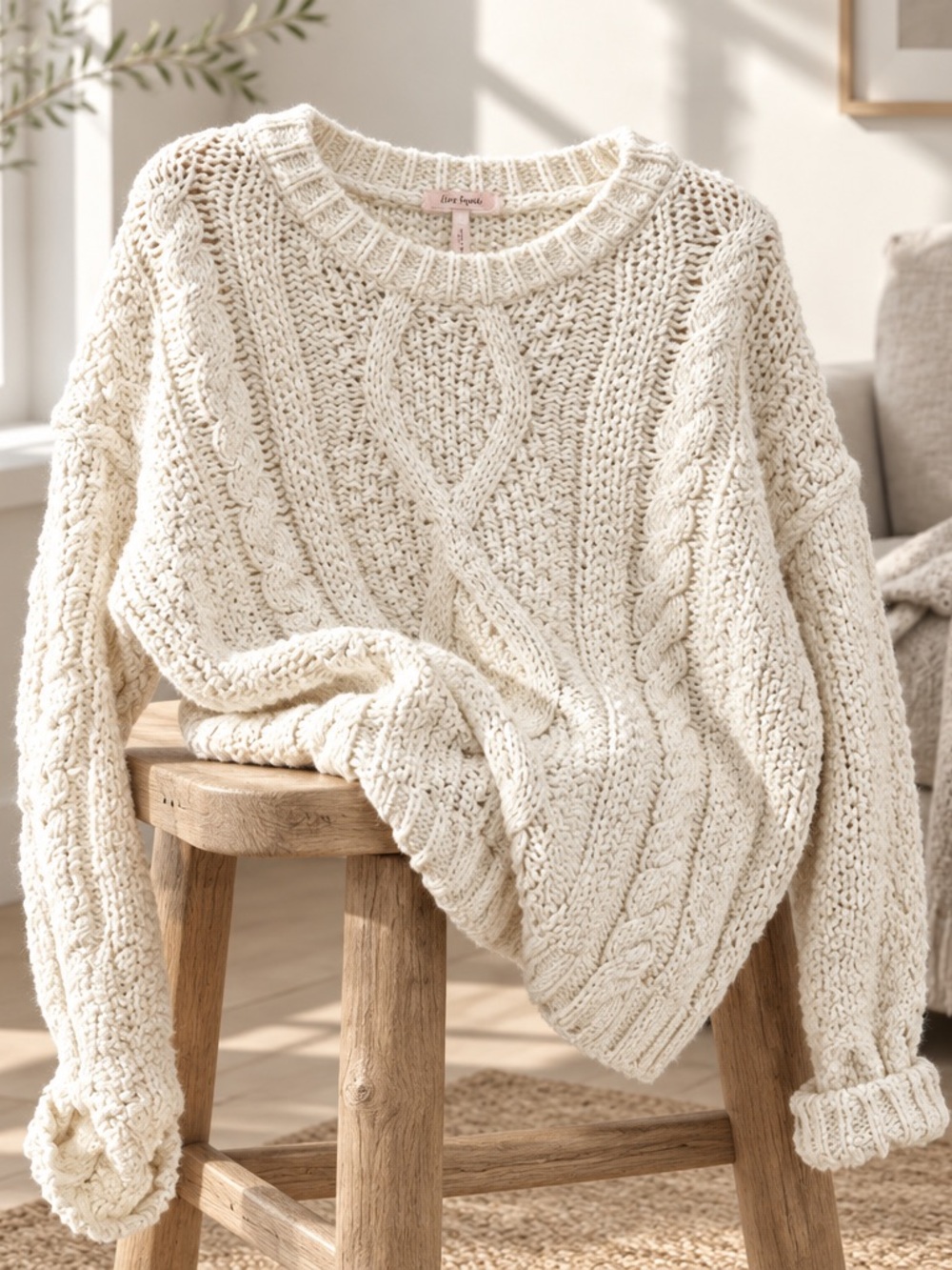 Free People Cozy Cable Knit Sweater Cream. Sz XL NWOT, 100% Cotton. Retail $148